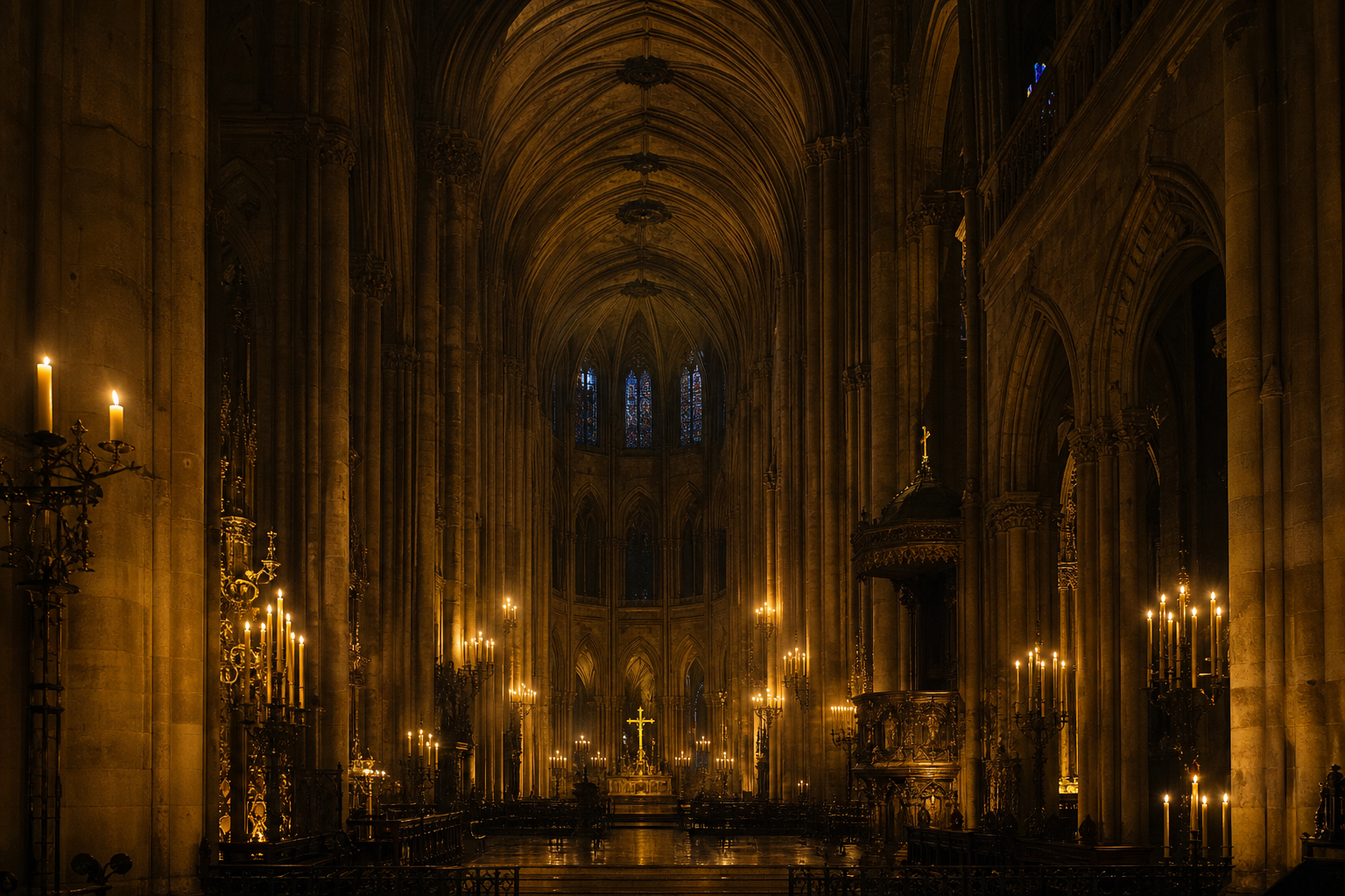 Çorum medyumları — katedral iç mekânı, mum ışığı